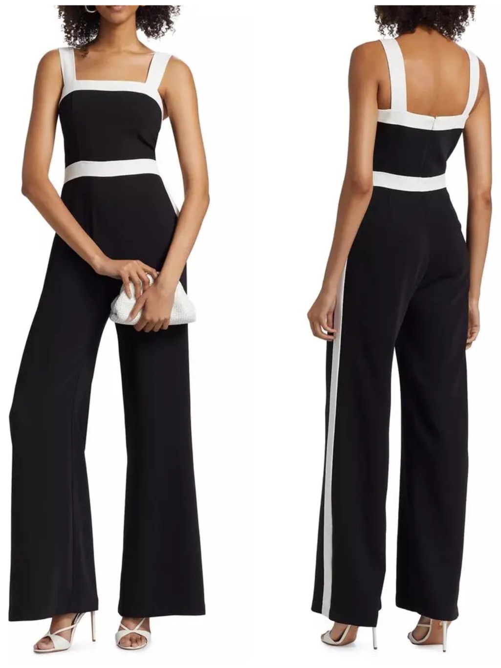 Amanda Uprichard Jessel Black Wide-Leg White Contrast Trim Jumpsuit Nwt $277